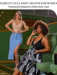 Nebility Plus Size Bodysuit Shapewear For Women Tummy Control Body Shaper Waist Trainer Butt Lifter V Neck Bra Jumpsuit Top - màu đen - Xem 5