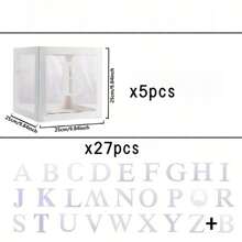 5pcs/Set Transparent Balloon Box With 27 Letters, Party Decor Background, Suitable For Birthday, Bridal, Gender Reveal, Various Celebrations - White - View 3