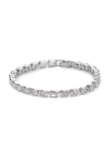 女士不锈钢网球手链可调节 AAA 方晶锆石水晶颈链珠链吊坠项链精美珠宝