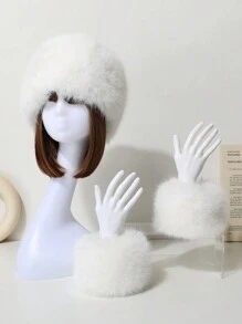 1set Faux Fur Fox Hair Elastic Headband & Wrist Band, Mongolian Style Ladies Hair Accessory Set