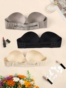 3er Pack glänzender, rutschfester, trägerloser Push-up BH mit Brustformung und Anti-Rutsch-Funktion für Hochzeitskleider, Lingerie