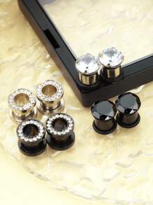 8 pièces/4 paires d'écarteurs d'oreilles en acier inoxydable et zircone double évasé de 4 mm à 14 mm. Bijoux de perçage du corps hypoallergénique pour les peaux sensibles. Boucles d'oreilles, bijoux d'oreilles pour femmes, été, plage, mariage