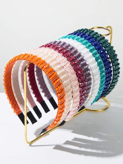 1 stuk effen stoffen hoofdband met kristallen versiering, handgemaakt met kralen, veelzijdige modieuze haarband, geschikt voor dagelijks gebruik, gezicht wassen, buitenactiviteiten, houdt het haar op zijn plaats, haarband, haarring, hoofdband, haaraccessoires