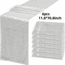 6pcs Pack Sequin Table Runner, Rose Gold, 11.8 X 108.2 Inches Shiny Table Runner, Suitable For Birthday, Wedding, Party, Valentine's Day, Holiday Celebrations Decor (Multi-Color Optional) - Solid Color - View 16
