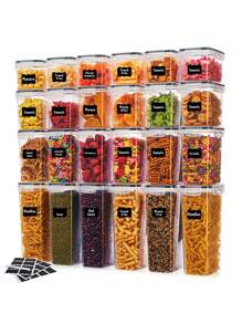 4/7/9/24/30pcs Airtight Food Storage Containers With Labels And Markers, Dishwasher , Ideal For Cereal, Pasta, Flour, And Sugar - Organize And Store Dry Foods With Ease - 黑與白 - 查看 10