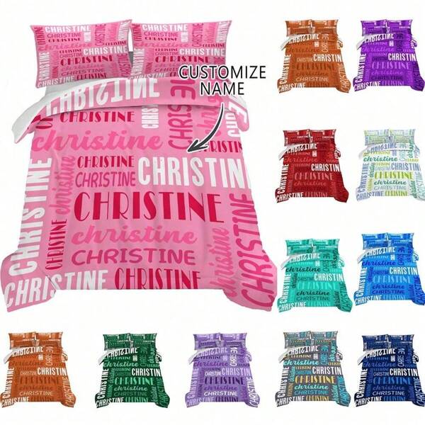 3st Namn Anpassad polyester sängöverdragset (1* sängöverdrag +2* örngott, ingen kärna), flerfärgstryckt sängkläderset, mjukt och bekvämt, lämpligt för familjerummet, gästrumsanvändning, lämpligt för alla årstider