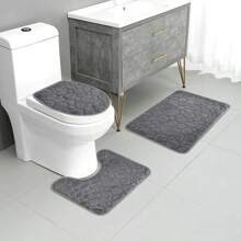 1 Set Of Solid Color Simple Bathroom Water-Absorbing And Non-Slip Floor Mat Stone Pattern, Comfortable And Soft, Three-Piece Set Back To School