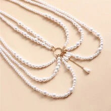 1 pièce Chaîne de taille décorative unique avec franges multicouches en faux perles sur le côté. Accessoire de maillot de bain