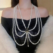 1 pièce Chaîne de taille décorative unique avec franges multicouches en faux perles sur le côté. Accessoire de maillot de bain