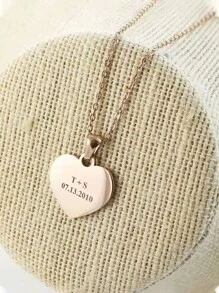 1 Customized Letter Heart-Shaped Pendant Necklace - Stainless Steel, Perfect Choice For Mother's Day, Teacher's Day, And Nurse's Day Gifts, Personalized Heart-Shaped Carved Necklace, Minimalist Style Gift, Customizable Carved Pendant Necklace, Women's Holiday Jewelry Gift - Multicolor - View 3