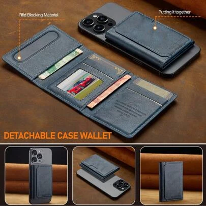 LC.IMEEKE 1 pieza Cartera magnética de cuero PU con soporte para tarjetas, accesorio MagSafe compatible con iPhone 16/15/14/13/12 Pro/Pro Max/Plus/Mini, incluye pegatina