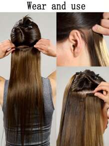 Extensions de cheveux à clipser 16 pièces, 22 pouces 7 pièces lisseur long, convient pour les extensions de cheveux synthétiques et les perruques des femmes