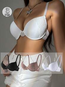 3 pièces/Ensemble de soutien-gorge avec armature minimaliste pour femmes, levage et soutien, confortable, sexy