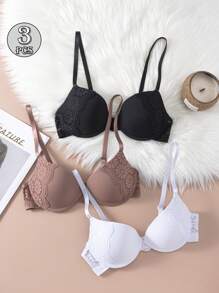 3 pièces/Ensemble de soutien-gorge avec armature minimaliste pour femmes, levage et soutien, confortable, sexy
