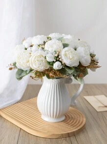 2/1 pièce/Pack Fleurs artificielles de pivoine en soie, arrangement floral de pivoine blanche pour centre de table. Bouquet de pivoines imitées pour décoration florale à la maison, ferme, mariage bohème, Nouvel An, bureau, fête, gâteau.