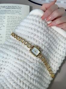 1pc Women's Vintage Oval Gold Tone Rhinestone & Zirconia Decorated Fashion Watch, Suitable For Daily Wear, Parties, Gatherings And Events