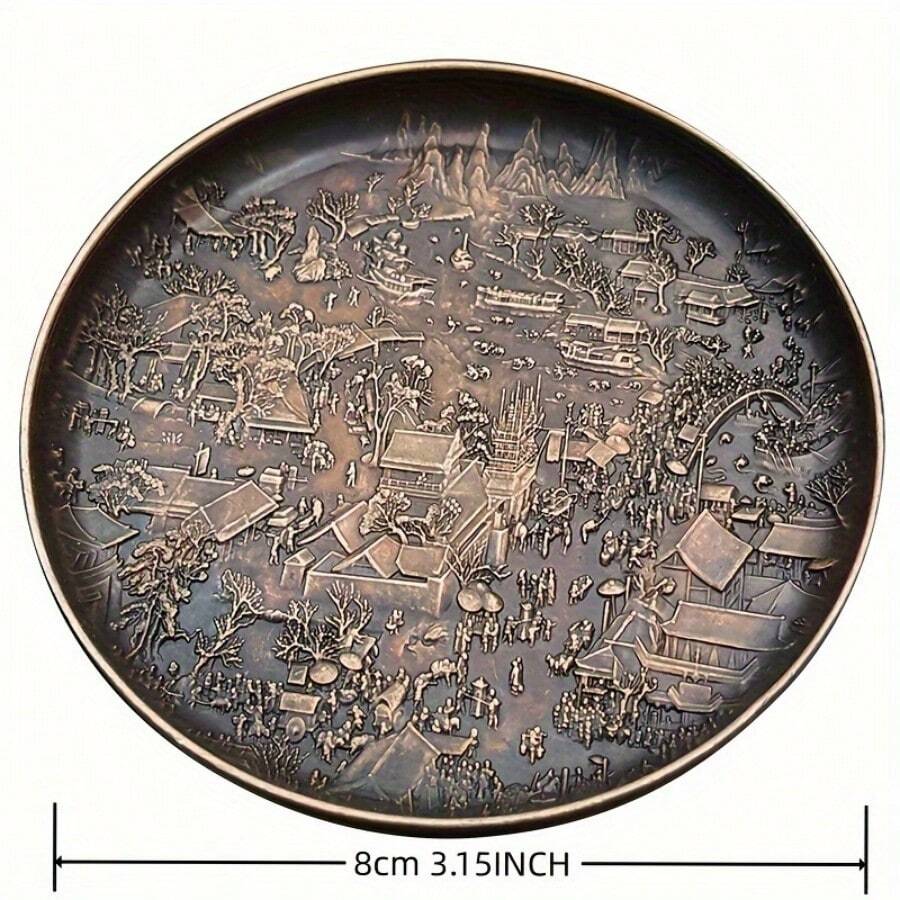 1 pièce Dessous de verre en alliage nuages antiques et porte-tasse avec image de la rivière Qingming, plateau de sous-tasse, accessoires de cérémonie du thé, décoration de table, meilleur cadeau - Doré - Voir 1