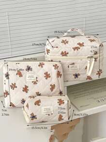 1Pc/Set Beige Striped With Cute Bear Lace Up Decorate Multi-Functional Storage Clutch With Zipper Closure For Cosmetics,Skin Care,Hand Cream,Lip Oil,Nail Polish,Mobile Phone,Headset,Sanitary Napkin,Coin,Small Items Elegant Ins Style Large Capacity Cosmetic Bag Portable Travel Makeup Bag Cosmetic Organizer Makeup Pouch Makeup Case Toiletry Bag Wallet Pouch Tampon Bag The Gift For Sister,Teacher And Friend Anniversary Gift Wedding Bridesmaid Gift Makeup Bags Makeup Organizer Make Up Organizer Makeup Storage Make Up Bag - Multicolor - View 9