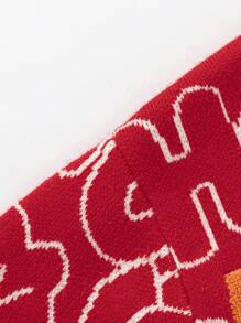 Balabala Kids' Colorblock Knit Sweater, Boys' Pullover, 2025 New Year - Red and Yellow - View 7