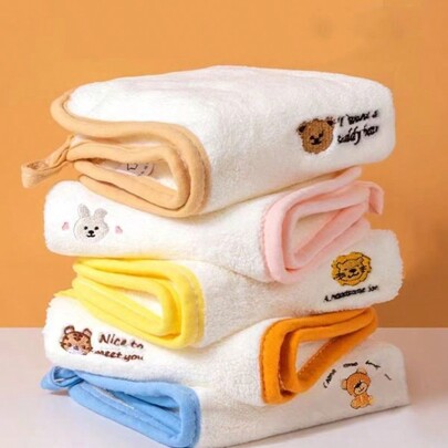 3 Pcs Coral Fleece Cartoon Embroidered Small Square Towels, 25cm*25cm Size, Suitable For Face Washing, Hand Drying, Absorbent Quick Dry Towels