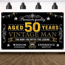1pc Happy 50th Birthday Banner Decoration For Men, Vintage Black & Gold 50th Birthday Background Sign Party Supplies, 50th Birthday Party Photo Backdrop Poster