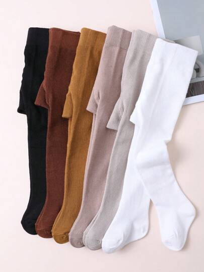 6 pares de medias ajustadas de color liso para niñas, versátiles y aptas para uso diario para niños de 0 a 12 años