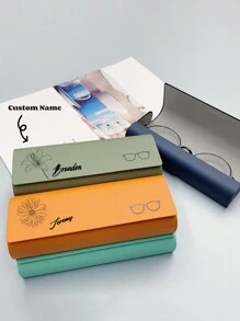 1pc Premium Mirrored Eyeglasses Case, High-End Customized Unique Image/Name Solid Color Glasses Box, Minimalist Design: Portable, Waterproof, Dustproof Function, Hard Shell PU Leather Floral Print Eyeglass Case, Name Glasses Box Suitable For Sunglasses, Prescription Glasses, Reading Glasses, Protective Eyewear Case And Rigid Sunglasses Case, Ideal Gift For Travel, Outdoor, Men And Women
