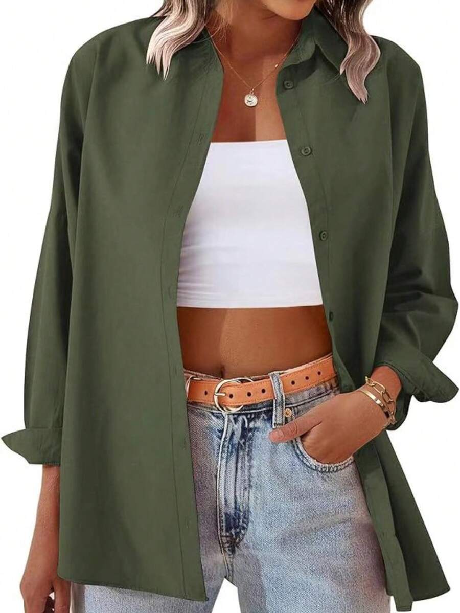 Bluză versatilă la modă pentru femei de culoare uni pentru primăvară/toamnă