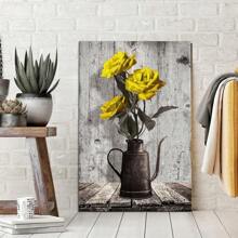 Rustic Sunflower Canvas Wall Art: Vintage Flower Picture Print Farmhouse Wall Decor - Floral Pot Decorative Wrapped Canvas Framed Artwork Decoration For Bedroom Home Office Ready To Hang 10x15inch(Framed Wrapped Canvas)
