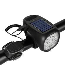 1pc Solar Powered Bicycle Front Light, Rechargeable Night Riding Mountain Bike Flashlight Accessories - Black - View 12