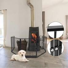 Daromigo Griglia di protezione per camino 304 cm, griglia di protezione per bambini, griglia per camino, griglia di protezione per forno, griglia protettiva in metallo per bambini, neonati, griglia per porta per la sicurezza dei bambini, elementi da 5 pezzi (60 x 76 cm ciascuno) nero