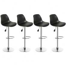 Juego de 4 taburetes de bar acolchados de PU - Giratorios 360° - Altura ajustable - Metal