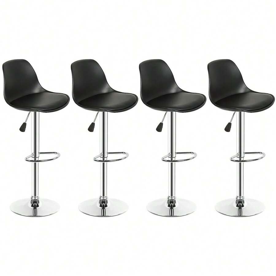 Juego de 4 taburetes de bar acolchados de PU - Giratorios 360° - Altura ajustable - Metal