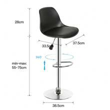 Juego de 4 taburetes de bar acolchados de PU - Giratorios 360° - Altura ajustable - Metal