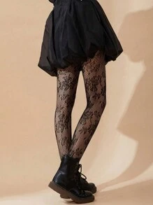 1pc High Elastic Vertical Striped Fishnet Tights, Fashion Sexy Black Mesh Pantyhose For Halloween Costume