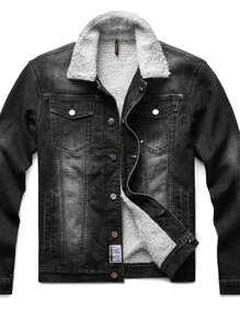 男士秋冬羊毛衬里保暖夹克，带毛皮衬里的保暖牛仔夹克