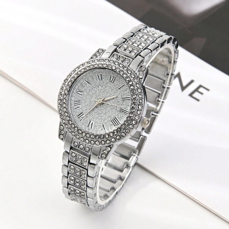 1 pieza Reloj pulsera de lujo para negocios y fiesta con diseño de diamantes y estrellas