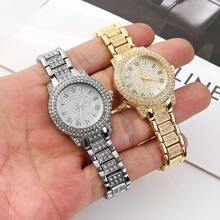 1 pieza Reloj pulsera de lujo para negocios y fiesta con diseño de diamantes y estrellas