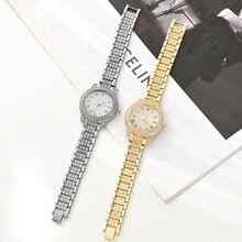 1 pieza Reloj pulsera de lujo para negocios y fiesta con diseño de diamantes y estrellas