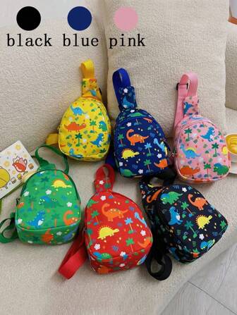 1 Piece Nylon Zipper Closure Bag With Cute Dinosaur Pattern, Coin Purse, Chest Bag, Suitable For All Occasions, Comfortable And Adjustable Shoulder Strap, Multi-Function, Suitable For Playing, A Perfect Gift For Friends And Relatives