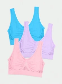 3 pièces Soutien-gorge de sport pour femmes avec design perforé et ajouré, soutien-gorge de sport pour le yoga, à dos nageur