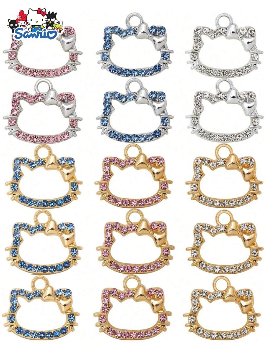 Sanrio Colgante con Charm de Hello Kitty de Sanrio para hacer joyas, aretes, pulseras, colgantes, collares, marcadores de puntada, manualidades, adornos de gato brillante con strass para manualidades DIY (Variados)