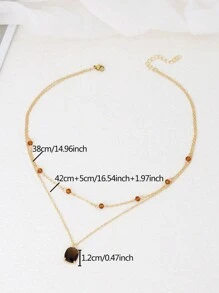 1 pieza Colgante cuadrado vintage marrón de circonita cúbica con collar de doble capa de cuentas de cristal, accesorio de mujer para uso diario, vacaciones y fiestas