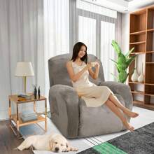 Oversized Recliner Chair Covers Velvet Plush 4 Piece Stretch Recliners Covers For Large Recliner Slipcovers Soft Washable Reclining Protector With Side Pocket - Màu Khaki - Xem 2