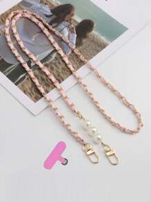 Woman's Elegant Pearl Lanyard Crossbody Phone String With Metal Chain, Chic Design Gifts For Mother, Family, Friends, Birthday, Holiday Phone Charm, Phone Chain