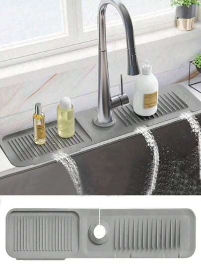 1pc Silicone Water Drain Mat Kitchen/ Bathroom Sink Splash Guard Anti-Slip Surface Pad/ Rack