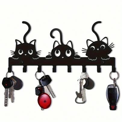1pc Cat Shaped Key Holder Hook, Iron Wall Mounted, Casual Style Key Organizer, Easy Installation, Suitable For Home, Living Room, Bedroom, Bathroom, Kitchen, Bathroom Storage, Garden Lighting, Wall Hanging Hook, Christmas Decor, Key Rack, Wall Mounted Key Holder, Key Accessory