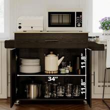 Rolling Kitchen Island Table On Wheels With Drop Leaf, Storage Cabinet, Drawer, Spice, Towel Rack, Kitchen Cart - Black - View 3