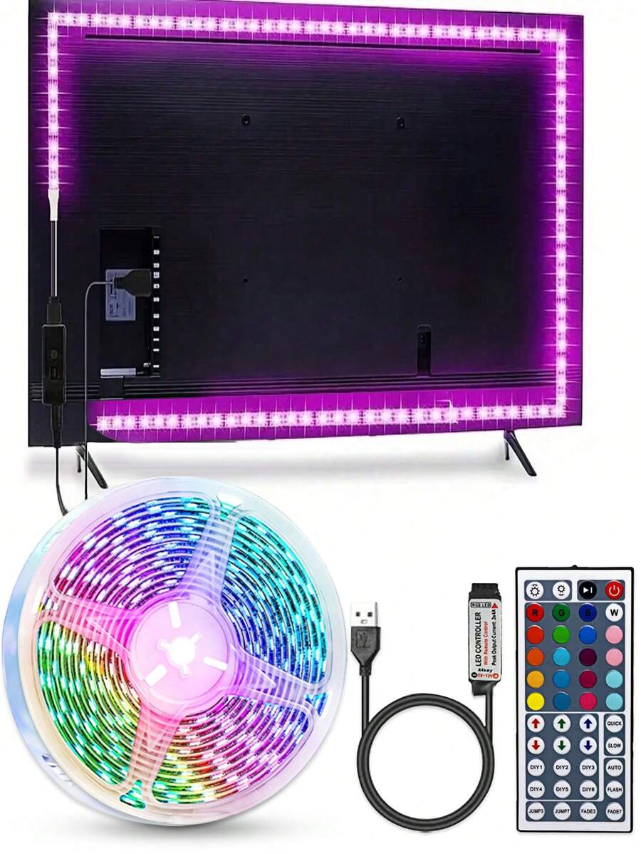5V Rgb5050 Dải đèn LED Với USB & 44 Chìa khóa Hẻo lánh , Đầy màu sắc TV Bối cảnh Ánh sáng đèn trang trí Đối với Phòng khách , Phòng ngủ Bầu không khí Đèn