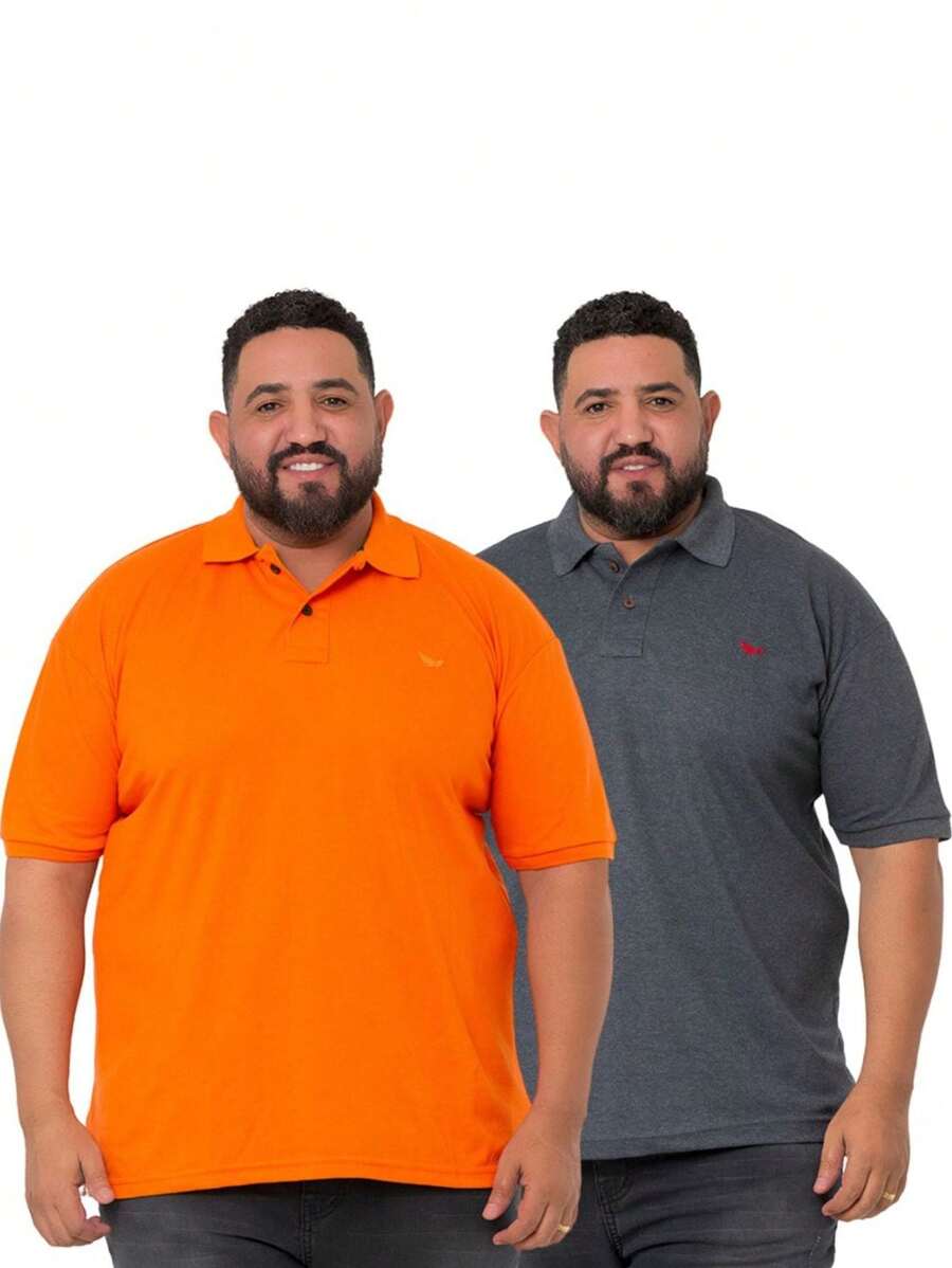 KIT OF 2 MEN'S POLO COLLAR SHIRTS, SOFT VERSATILE FABRIC, PLUS SIZE - Orange - View 1